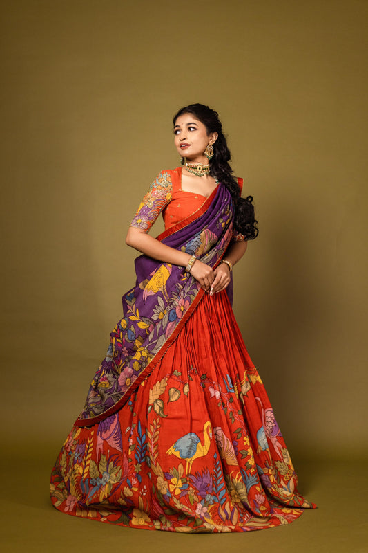 Orange flamingo lehenga