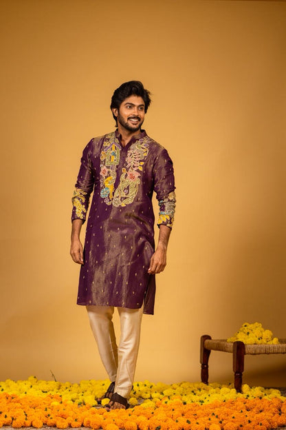 Purple tissue kurta set