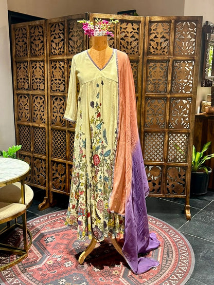 Hand painted floral anarkhali