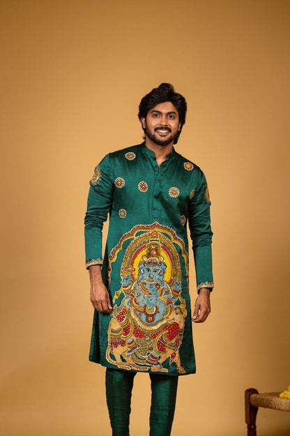 Emerald green ganesh kurta set