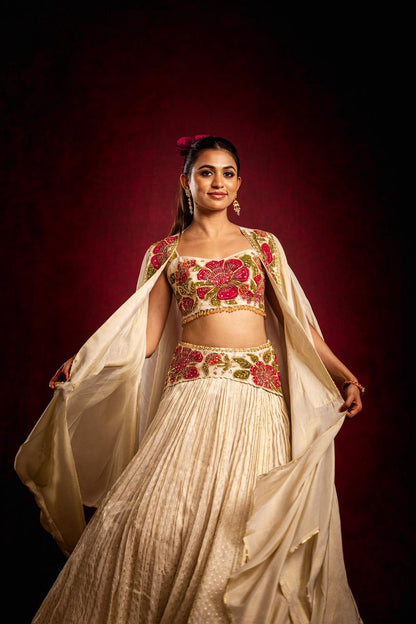 Ivory mandaara Lehenga cape set