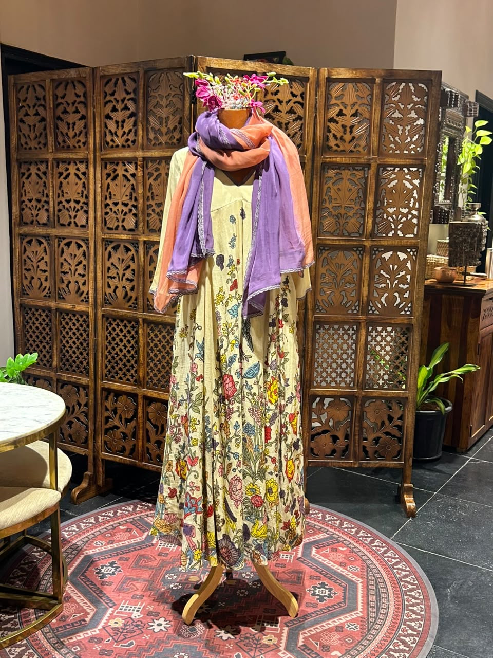 Hand painted floral anarkhali