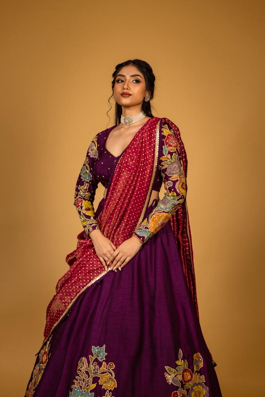 Purple floral lehenga