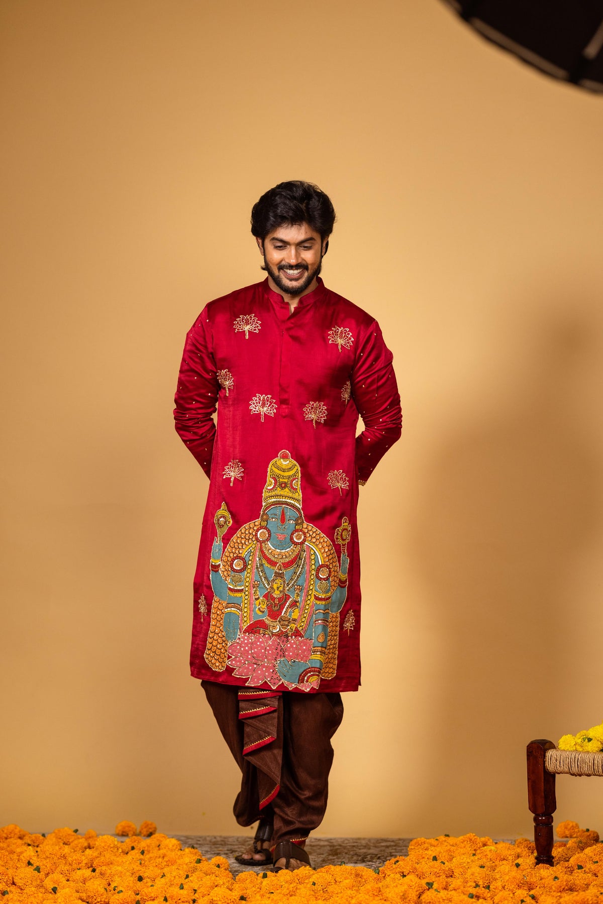 Red hrudaya lakshmi  kurta dhoti set
