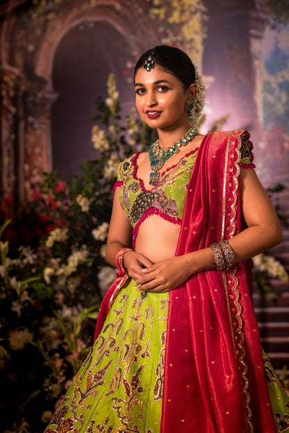 Parrot green Peacock Lehenga set