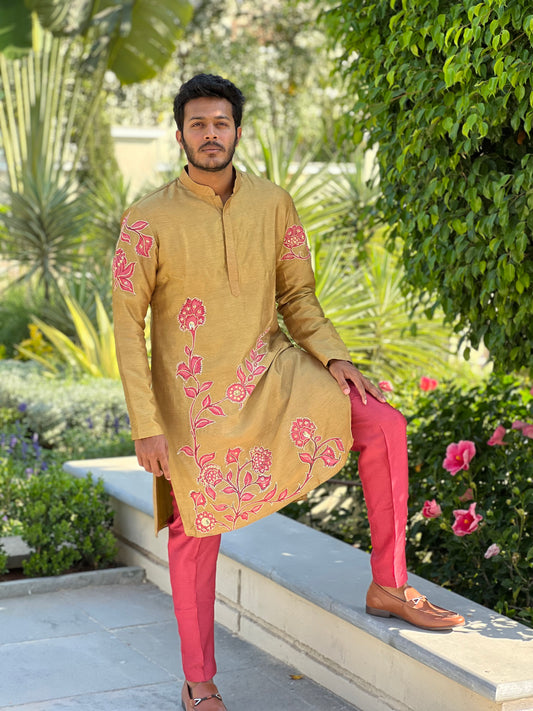 GOLD & PINK KURTHA SET