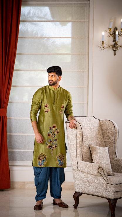 GREEN FLORAL KURTHA SET WITH ELEPHANTS