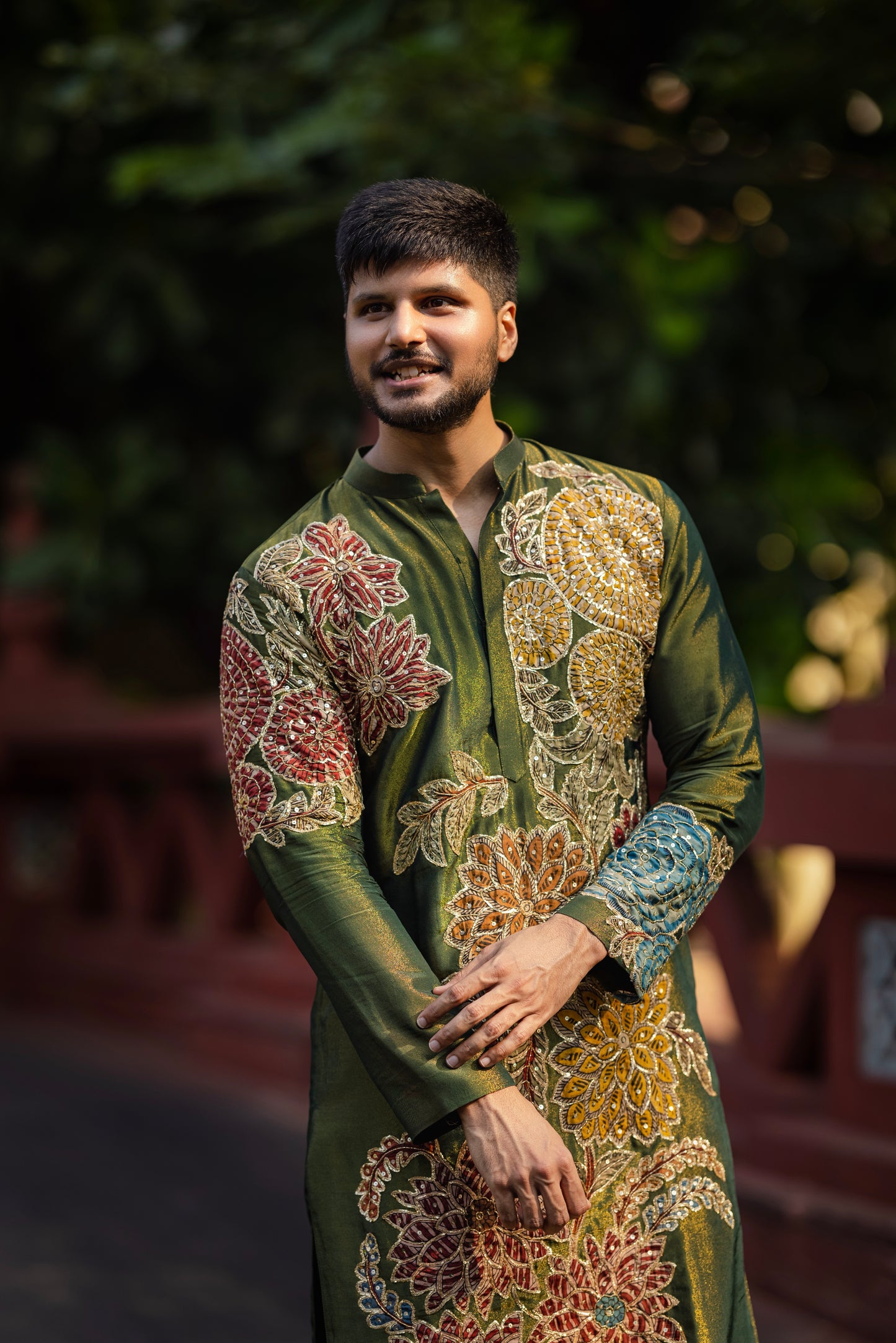 Green tissue floral kurtha set