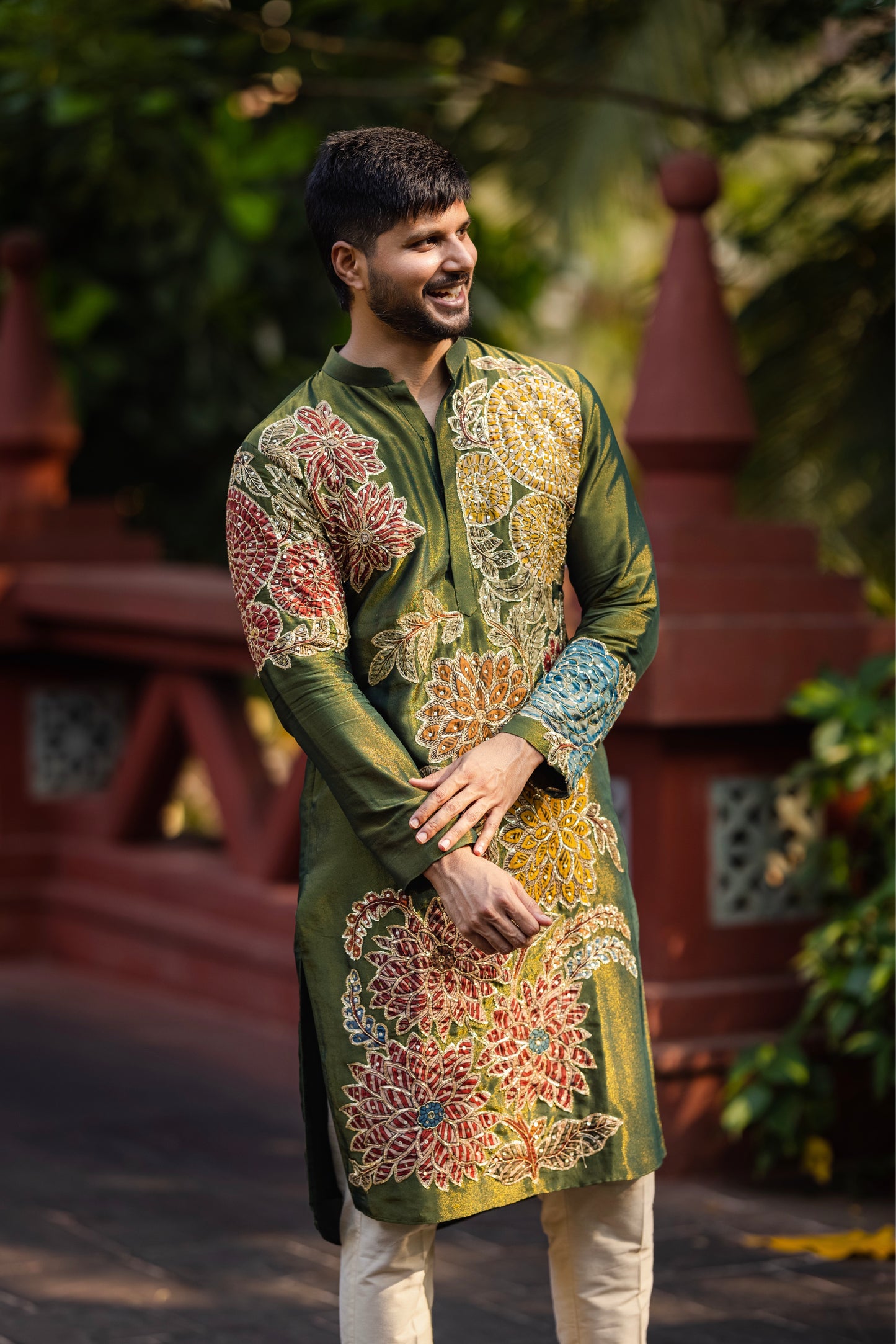 Green tissue floral kurtha set