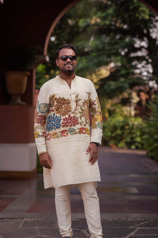 Ivory tissue floral kurtha set