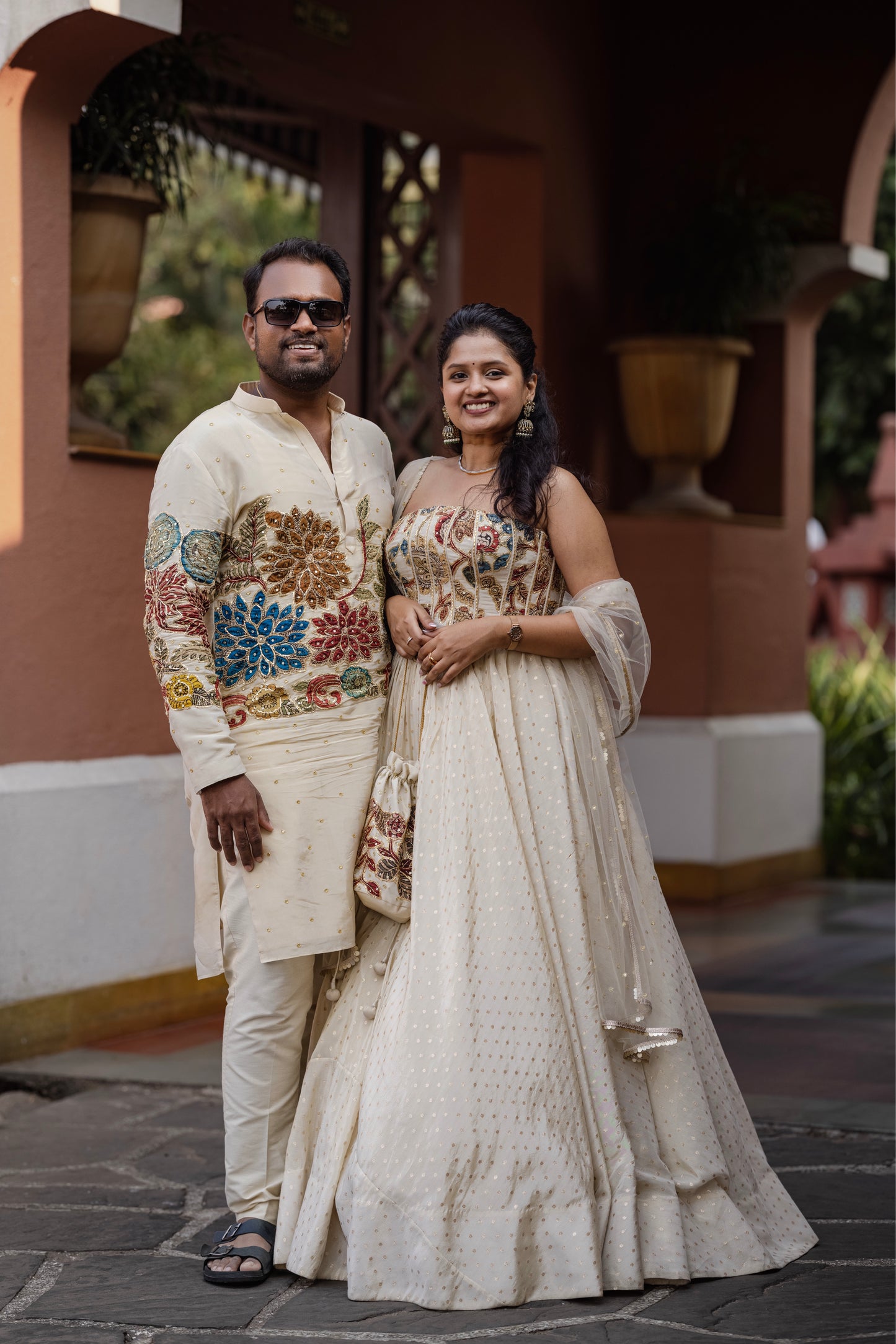 Ivory tissue floral kurtha set