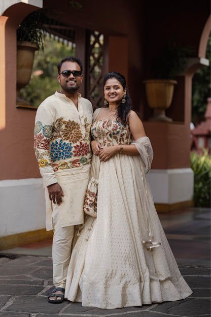 Ivory tissue floral kurtha set