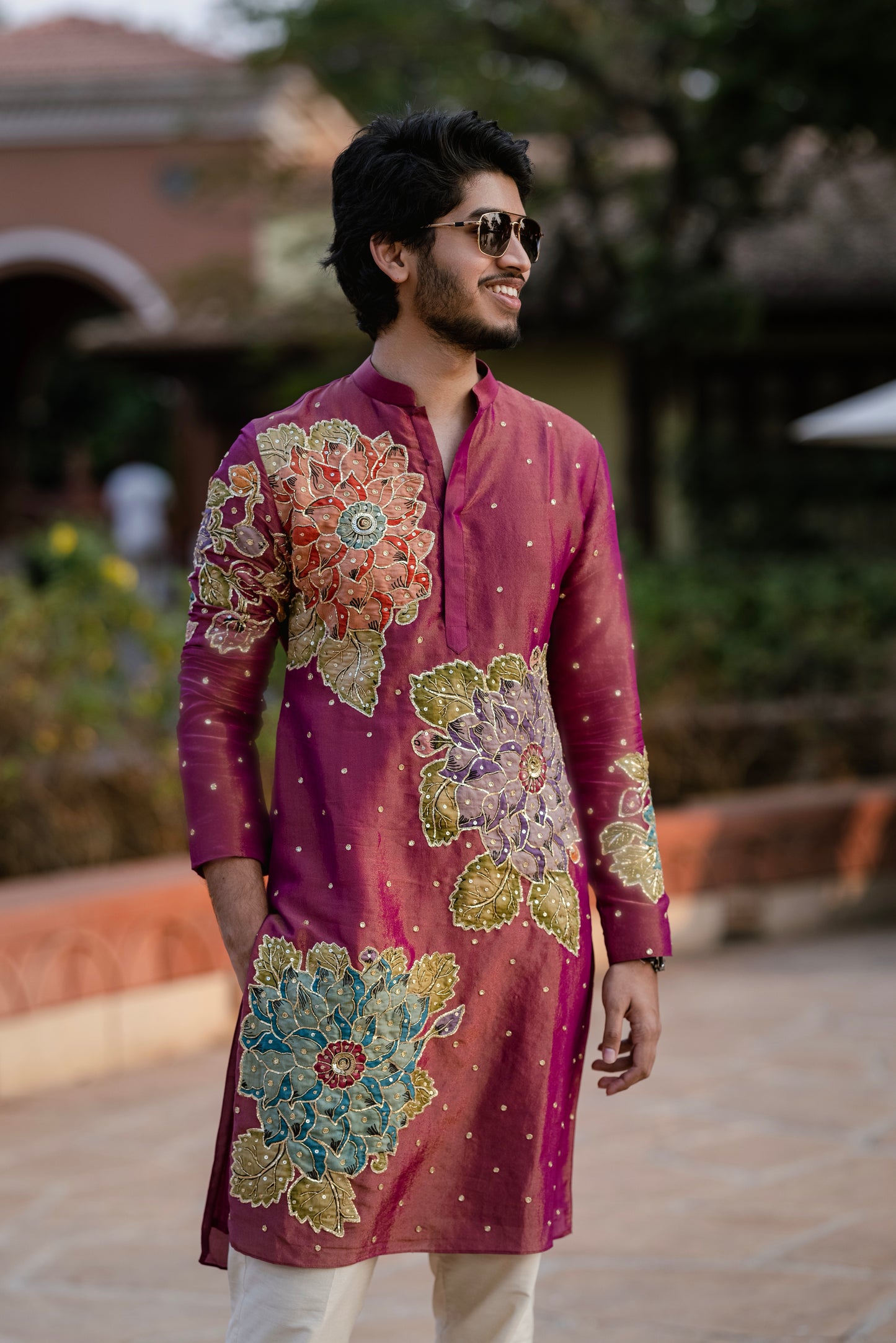 Magenta floral kurtha set