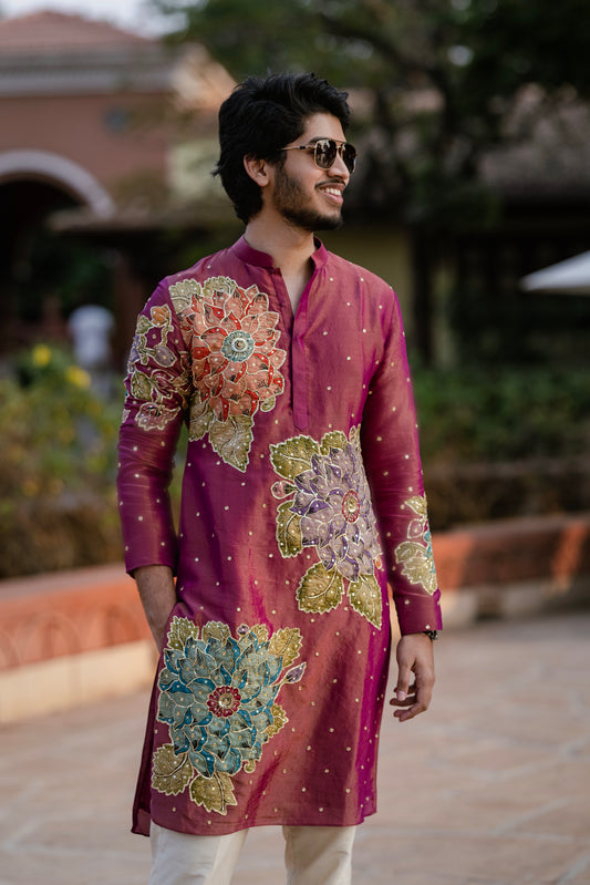 Magenta floral kurtha set