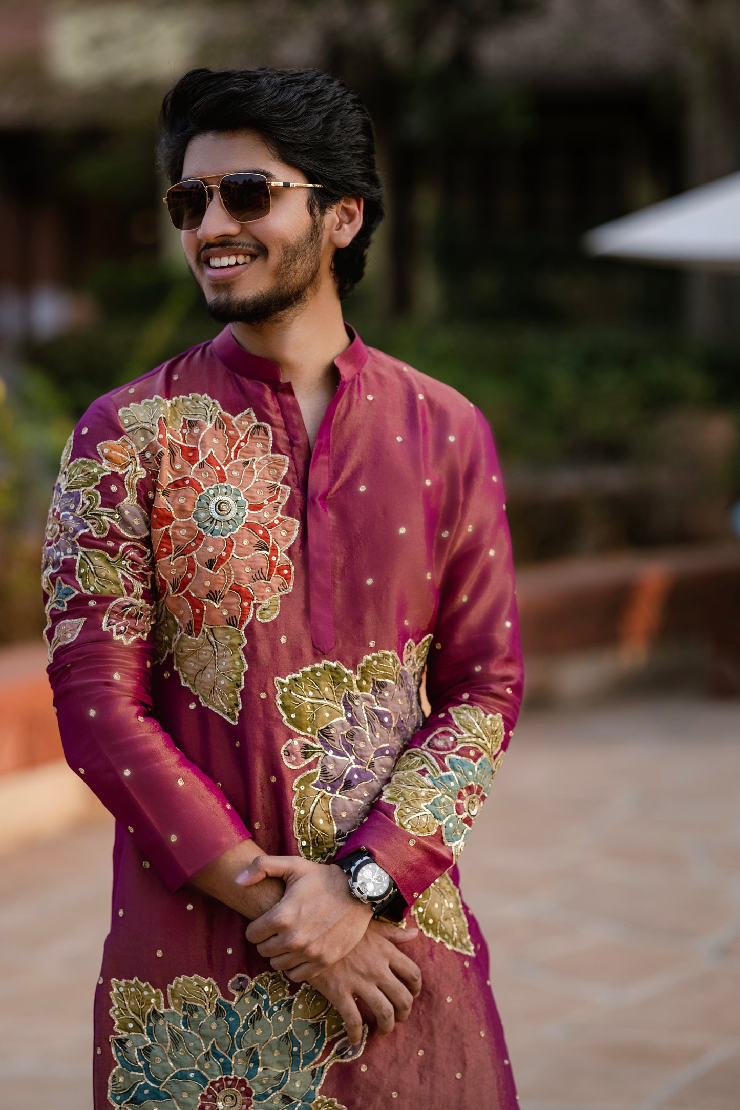 Magenta floral kurtha set