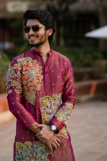Magenta floral kurtha set