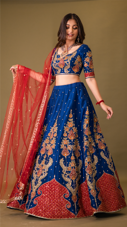 INDIGO FLORAL LEHENGA SET