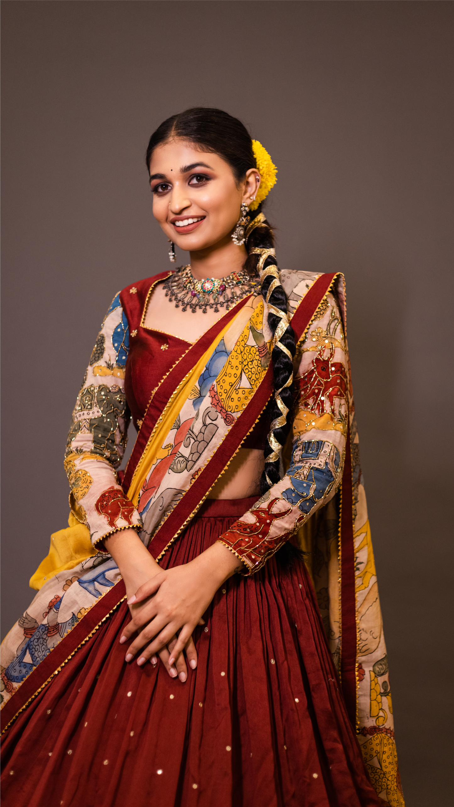 MAROON ELEPHANT & DEER LEHENGA SET