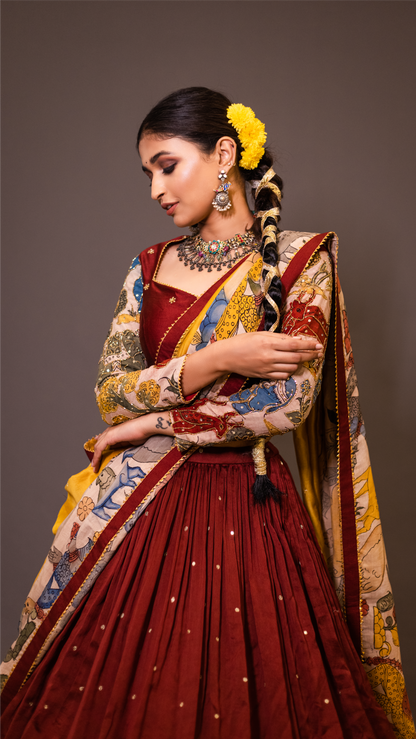 MAROON ELEPHANT & DEER LEHENGA SET