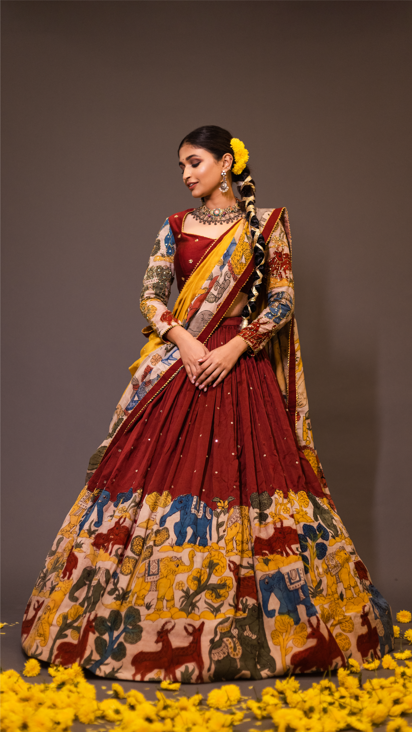 MAROON ELEPHANT & DEER LEHENGA SET