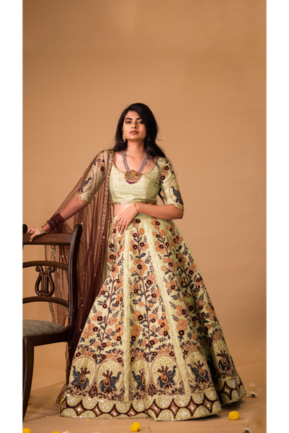 PISTA GREEN ELEPHANT LEHENGA