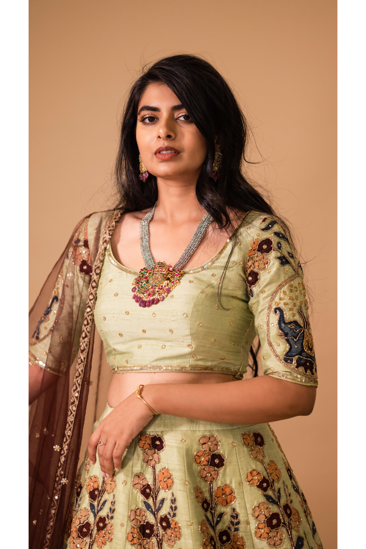 PISTA GREEN ELEPHANT LEHENGA