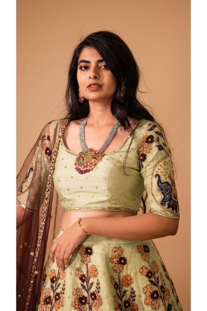 PISTA GREEN ELEPHANT LEHENGA