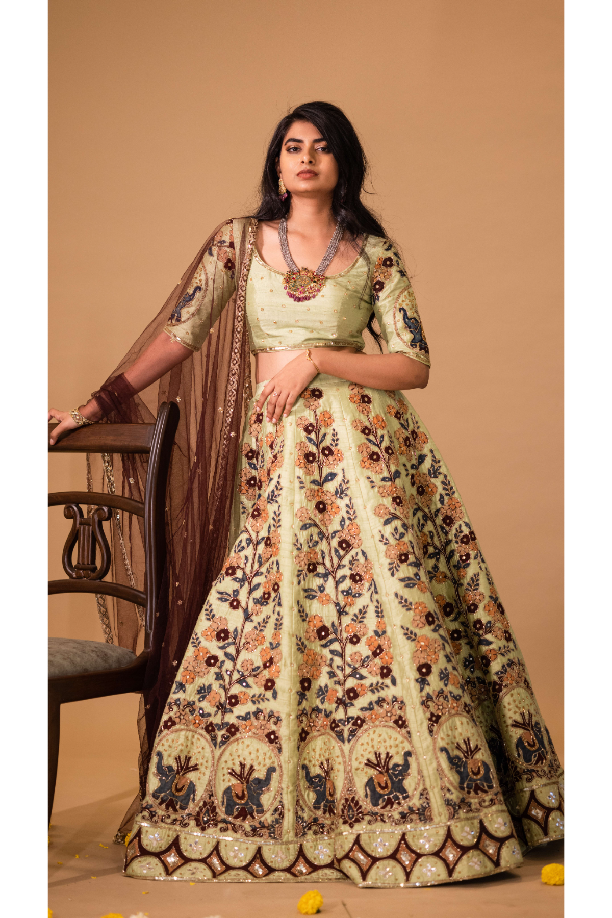 PISTA GREEN ELEPHANT LEHENGA