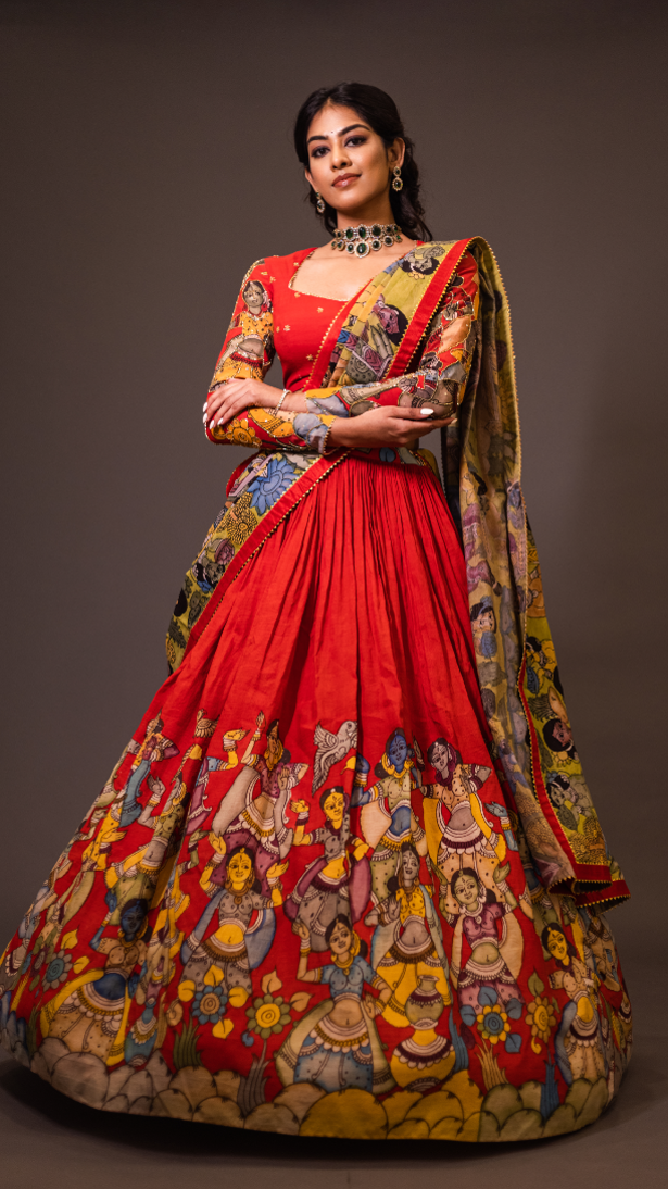 RED AJANTHA LEHENGA SET