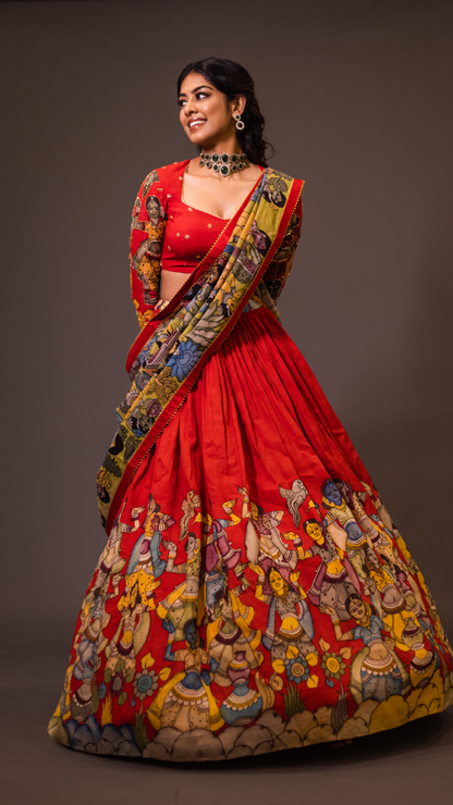 RED AJANTHA LEHENGA SET