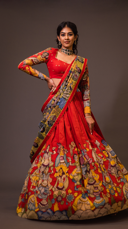 RED AJANTHA LEHENGA SET