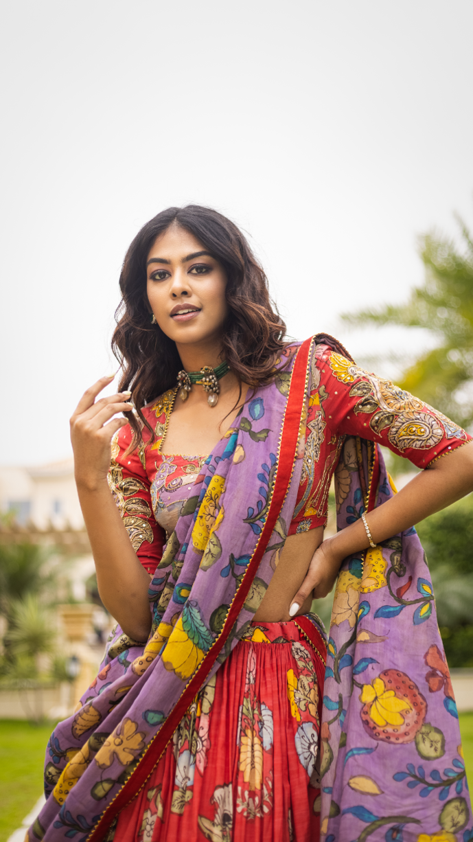 RED DEERS AND ELEPHANTS LEHENGA SET