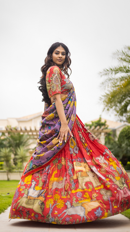 RED DEERS AND ELEPHANTS LEHENGA SET