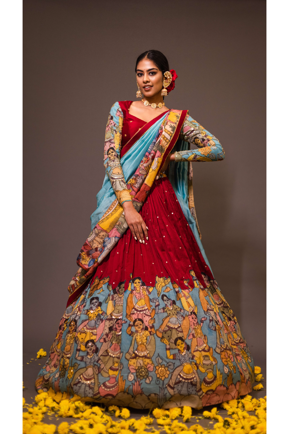 RED & BLUE LEHENGA SET