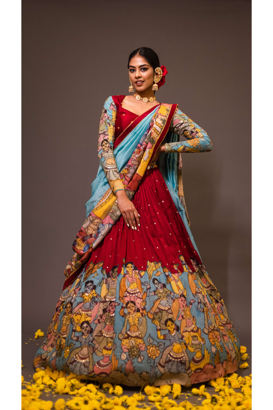 RED & BLUE LEHENGA SET