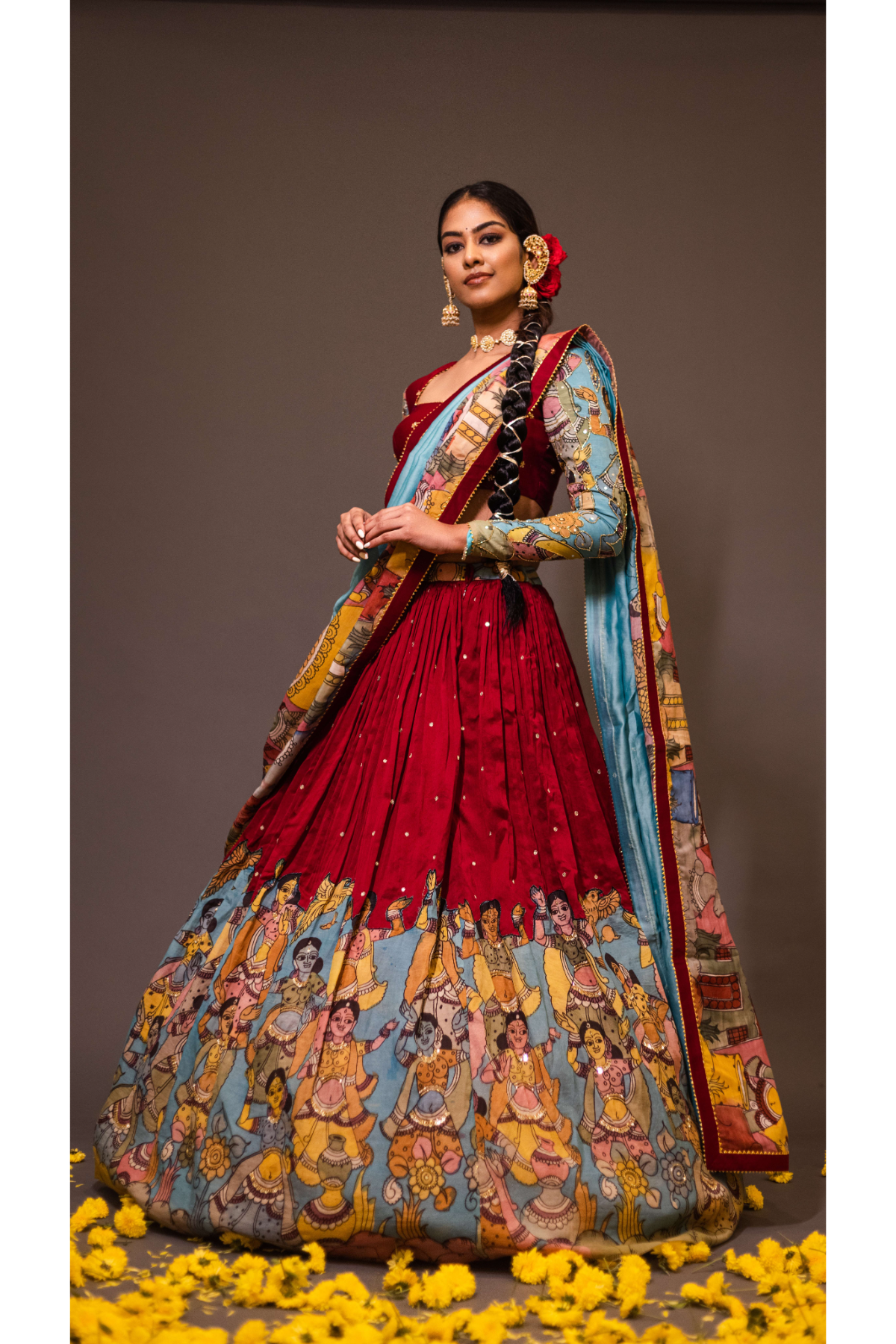 RED & BLUE LEHENGA SET