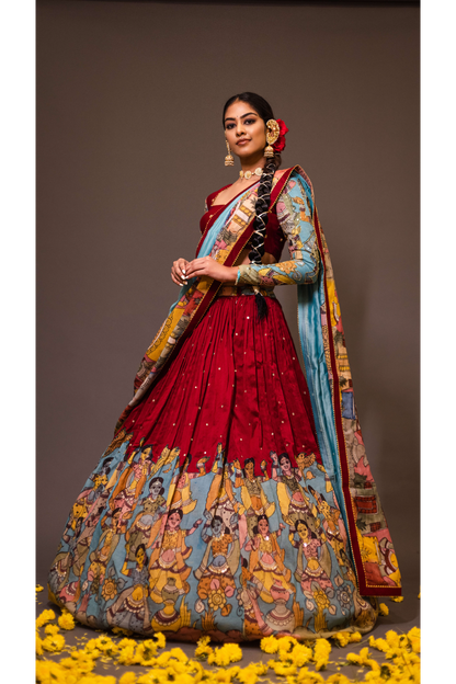 RED & BLUE LEHENGA SET